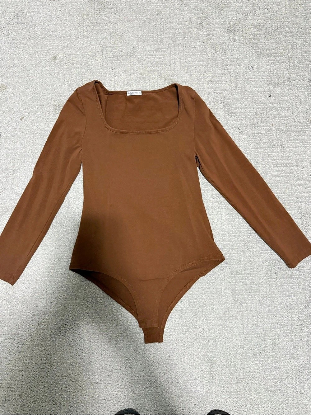 BelleLovin Square Neck Long Sleeve Bodysuit Brown Small